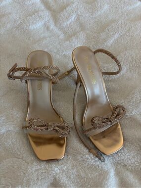 Dream Pairs Rose Gold Crystal Bow Strappy Heels